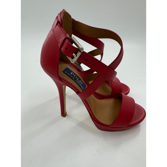 Polo Ralph Lauren Women's Red Strappy High Heel Sandals Size 36.5 - Picture 10 of 14